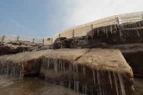 Ice Hanging Rainbow At Hukou Waterfall of Yellow River