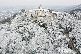Snow-covered Zijin Mountain in Nanjing