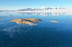 Aerial View The Fozen Selimu Lake