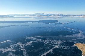 Aerial View The Fozen Selimu Lake