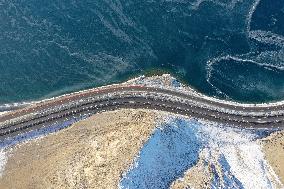 Aerial View The Fozen Selimu Lake