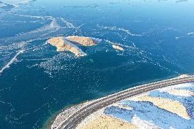 Aerial View The Fozen Selimu Lake