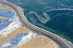 Aerial View The Fozen Selimu Lake