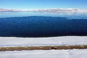 Aerial View The Fozen Selimu Lake