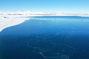 Aerial View The Fozen Selimu Lake
