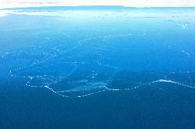 Aerial View The Fozen Selimu Lake