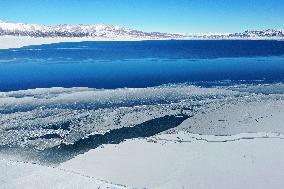 Aerial View The Fozen Selimu Lake