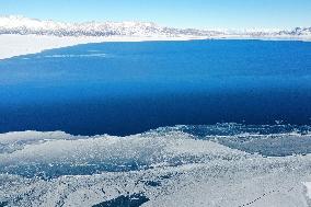Aerial View The Fozen Selimu Lake
