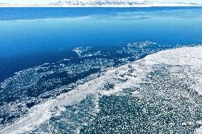 Aerial View The Fozen Selimu Lake