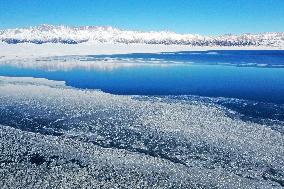 Aerial View The Fozen Selimu Lake