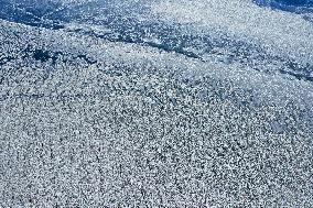 Aerial View The Fozen Selimu Lake