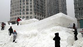 Giant Snow-sculpted Aircraft Carrier