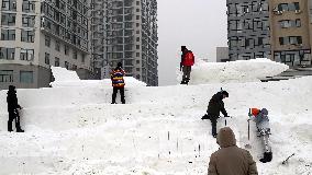 Giant Snow-sculpted Aircraft Carrier