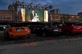 Art Parking drive-in film festival, Freight railway station Zizkov, Prague