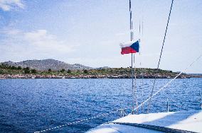 Kornati Islands National Park, The Kornati archipelago, sailing yacht, cruising, cruiser, sea, Czech flag