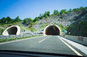 tunnel Brinje, A1 motorway direction from the coastline, highway, low traffic, rideable, almost empty