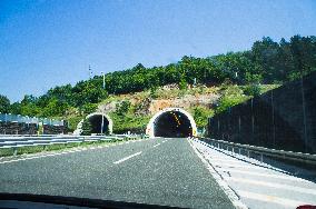 tunnel Brezik, A1 motorway direction from the coastline, highway, low traffic, rideable, almost empty