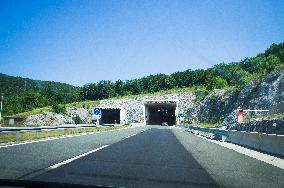 tunnel Mala Kapela, A1 motorway direction from the coastline, highway, low traffic, rideable, almost empty