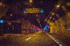 tunnel Mala Kapela, A1 motorway direction from the coastline, highway, low traffic, rideable, almost empty