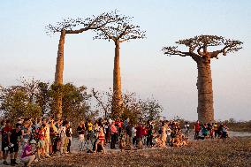 turists are waiting for sunset