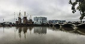 London, Battersea Power Station. Chelsea Bridge, river Thames