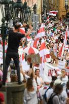 Crowds in Prague, express solidarity with Belarusian protest, people, rally
