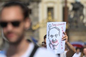 Crowds in Prague, express solidarity with Belarusian protest, people, rally