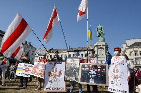 Belarus opposition demonstration, European Parliament, Brussels, Belgium people