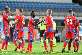 Soccer players of Viktoria Plzen celebrate a victory