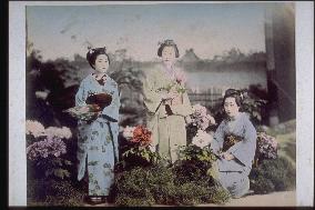 Peony flowers and women