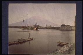 A view of Sakurajima Volcano from the harbour