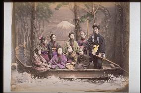 Girls playing on a boat