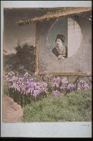 Iris flowers and a woman