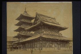 The five-story pagoda and Kondo, Shitennoji Temple
