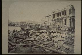 The damage from a typhoon at the Kobe foreign settlement