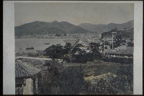 The Oura foreign settlement and Dejima seen from Minamiyamate
