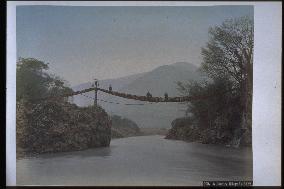 The Kamaguchi-bashi,a suspension bridge over the Fuji River