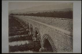 A railroad bridge over the river