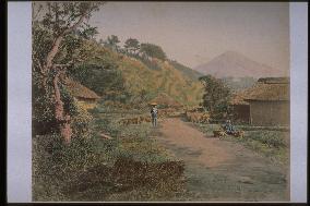 The village in the mountains, looked up Mt. Fuji