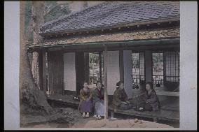 Women relaxing on the veranda of a teahouse