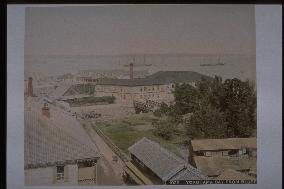 The Yokohama foreign settlement seen over a cliff