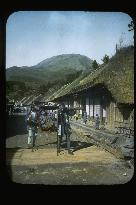 The Hakone post town and a girl in a palanquin