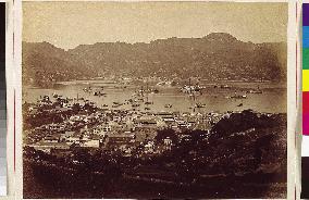 The Oura foreign settlement and Nagasaki Harbour seen from Don-no-Yama