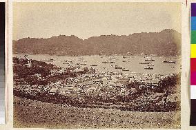 The Oura foreign settlement and Nagasaki Harbour seen from Don-no-Yama