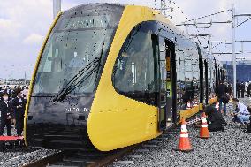 LRT train unveiled to media ahead of operation in Utsunomiya