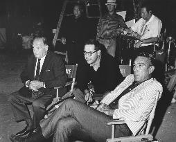 SAM SPIEGEL, JUDD KINBERG? AND ANTHONY QUINN ON THE SET OF T