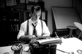 Edward R. Murrow (David Strathairn) at the typewriter. GOOD
