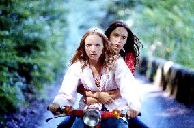 Mona (Natalie Press) &amp; Tamzin (Emily Blunt) on moped. MY