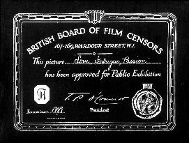 CENSOR'S CERTIFICATE which has to be screened before each fi