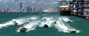 Speedboats racing in a scene from &quot;Miami Vice&quot;, th